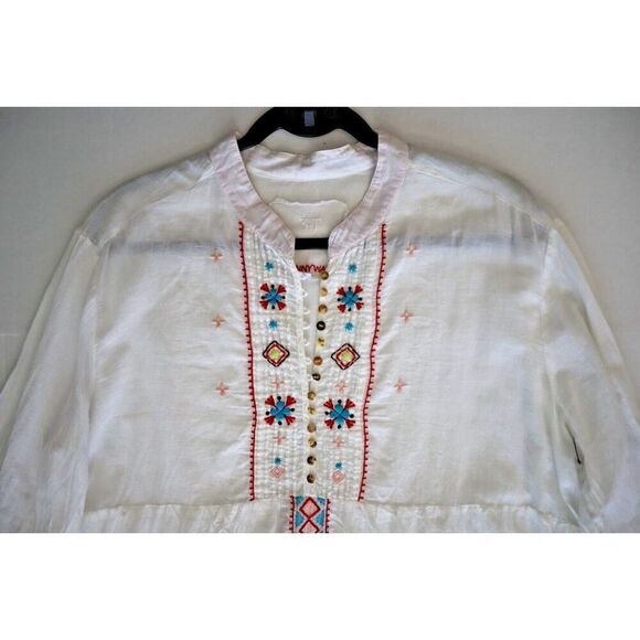 Johnny Was Women's Sz Large White 3J Workshop Embroidered Tunic Top - Picture 9 of 12
